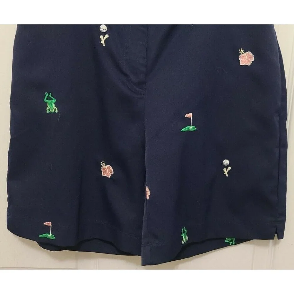 x2 Coral Bay Golf Women's Elastic Waist Golf Shorts‎ Embroidered Blue/Tan Sz 6P